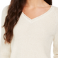 Charter Club Women's Lurex V Neck Sweater White Size Medium