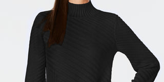 Charter Club Women's Mixed Stitch Mock Neck Sweater Black Size XX-Large