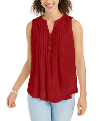 Charter Club Women's Blouse Knit Back Texture Dot V Neck Red Size X-Large