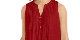 Charter Club Women's Blouse Knit Back Texture Dot V Neck Red Size X-Large