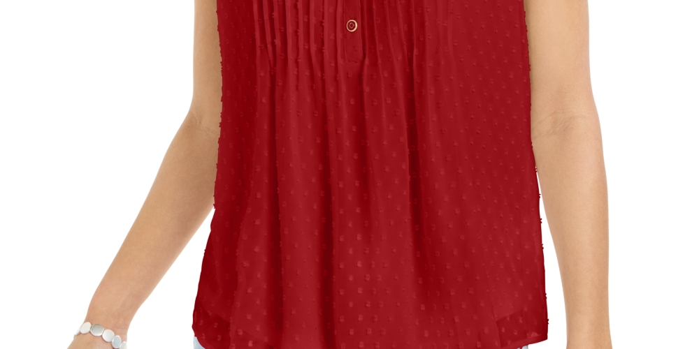 Charter Club Women's Blouse Knit Back Texture Dot V Neck Red Size X-Large