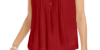 Charter Club Women's Blouse Knit Back Texture Dot V Neck Red Size X-Large