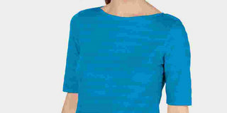 Charter Club Women's Cotton Texture Striped Elbow Sleeve Top Blue  Size X-Large
