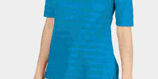 Charter Club Women's Cotton Texture Striped Elbow Sleeve Top Blue  Size X-Large