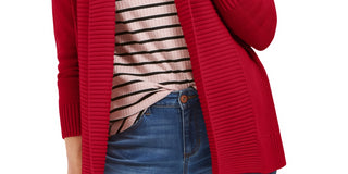 Charter Club Women's Shawl Collar Mixed Stitch Sweater Red Size Petite Medium