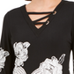 JM Collection Women's Laced Grommet Neck Top Black Size X-Small