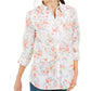 Charter Club Women's Cotton Floral Print Shirt White Size Large