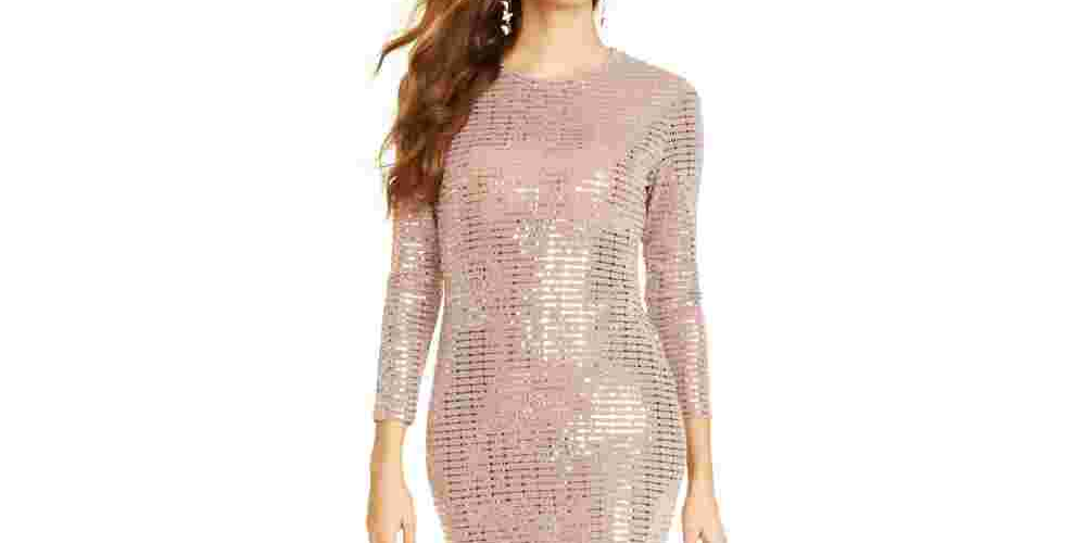 Morgan & Co Women's Long Sleeve Sequin Knit Gown Brown Size Medium