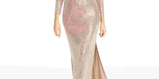 Morgan & Co Women's Long Sleeve Sequin Knit Gown Brown Size Medium