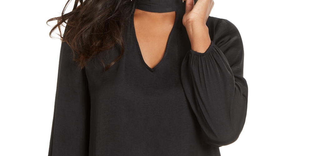 Thalia Sodi Women's Mock Neck Cutout Top  Black Size Small