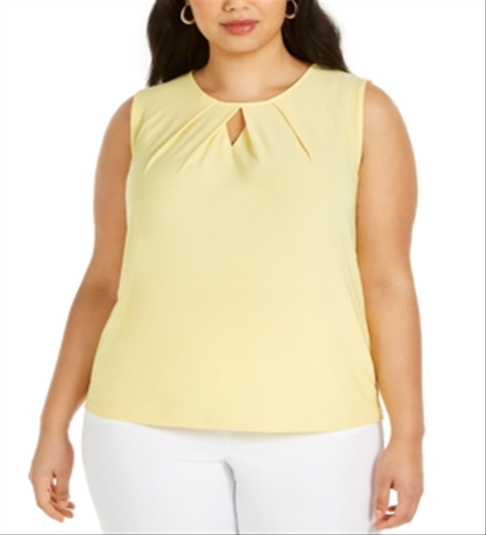 Kasper Women's Plus Diamond Neck Sleeveless Top Yellow  Size XL