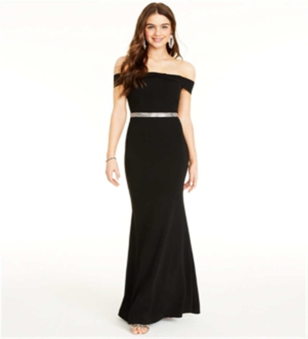 Crystal Dolls Women's Embellished Solid Sleeveless Off Shoulder Full Length Mermaid Formal Dress Black Size 1