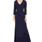 Jessica Howard Women's V Neck Rhinestone Stretch Gown Blue Size 12