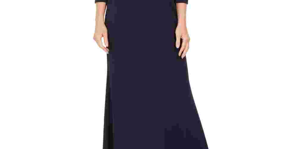 Jessica Howard Women's V Neck Rhinestone Stretch Gown Blue Size 12