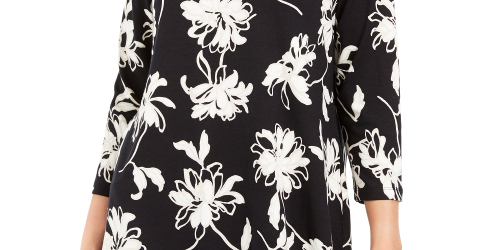 JM Collection Women's Printed Jacquard Top Black Size Petite S