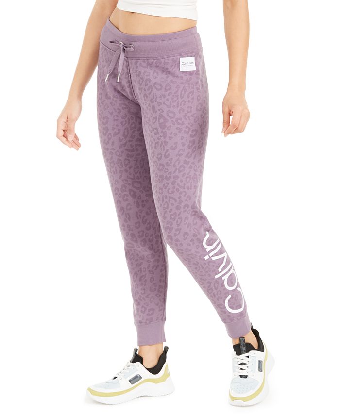 Calvin Klein Women's Performance Animal Print Logo Joggers Purple Size Medium