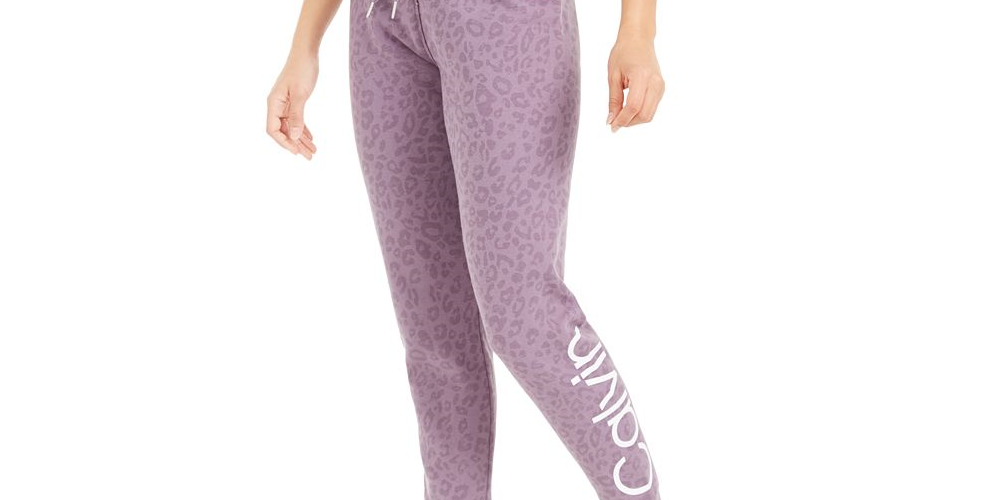 Calvin Klein Women's Performance Animal Print Logo Joggers Purple Size Medium