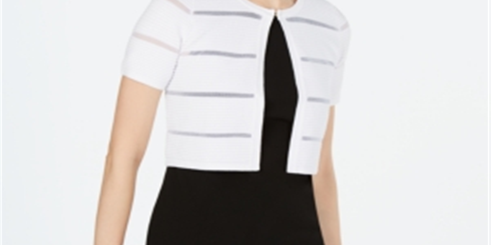 Calvin Klein Women's Ribbed Short Sleeve Open Cardigan Sweater White Size Medium