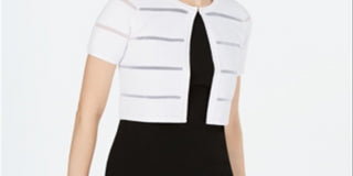 Calvin Klein Women's Ribbed Short Sleeve Open Cardigan Sweater White Size Medium