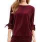 Charter Club Women's Velvet Tie Sleeve Top Burgundy Size X-Small