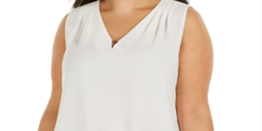 Kasper Women's Sleeveless V Neck Evening Tunic Top White Size 2X