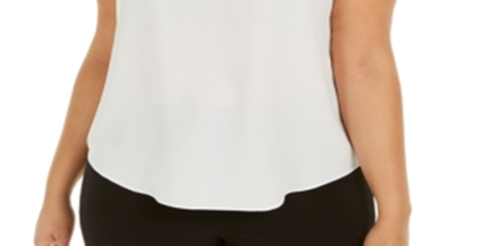 Kasper Women's Sleeveless V Neck Evening Tunic Top White Size 2X