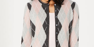 Charter Club Women's Argyle Knit Cardigan Gray Size Large