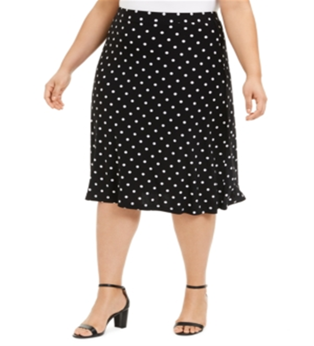 Kasper Women's Knit Polka Dot MIDI Skirt Black Size 1X