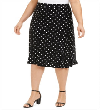 Kasper Women's Knit Polka Dot MIDI Skirt Black Size 1X