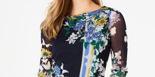 Charter Club Women's Printed 3/4 Sleeve Top Blue Size Medium