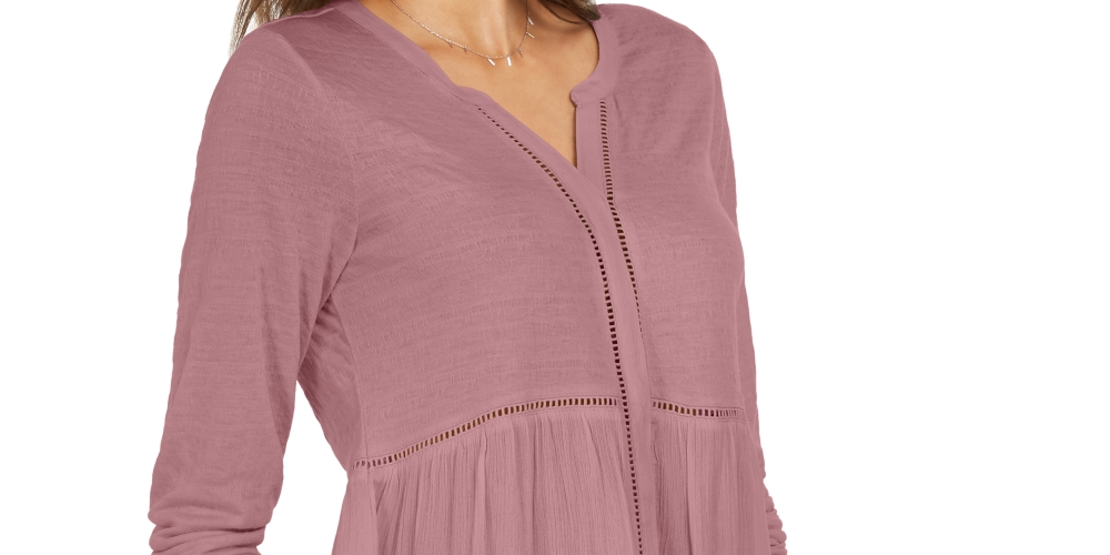 Style & Co Women's V Neck Mixed Woven Top  PinkSize Small