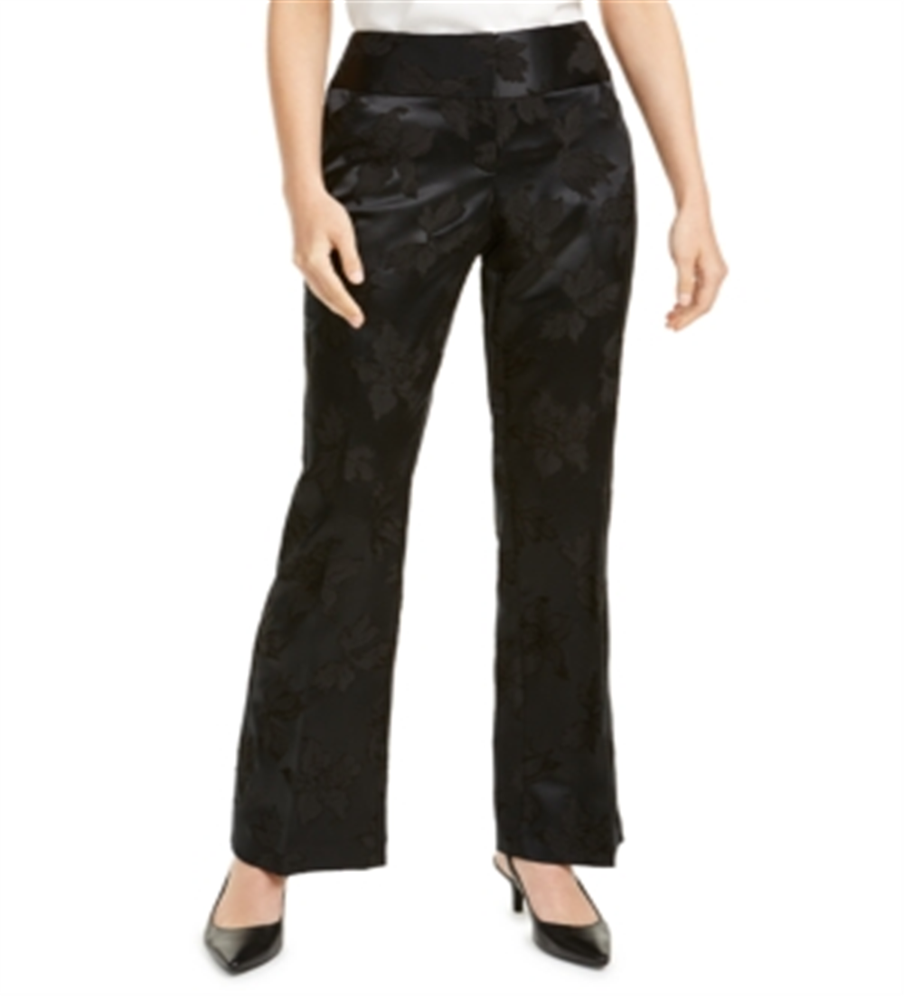 Alfani Women's Zippered Floral Flare Pants Black Size 4