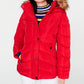 Madden Girl Junior's Hooded Faux Fur Trim Puffer Coat Red Size Large