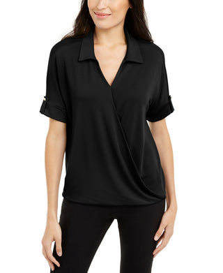 Alfani Women's Collared Knit Top Black Size Petite XL