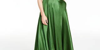 Morgan & Co Women's Pleated Surplice Satin Gown Green Size 9