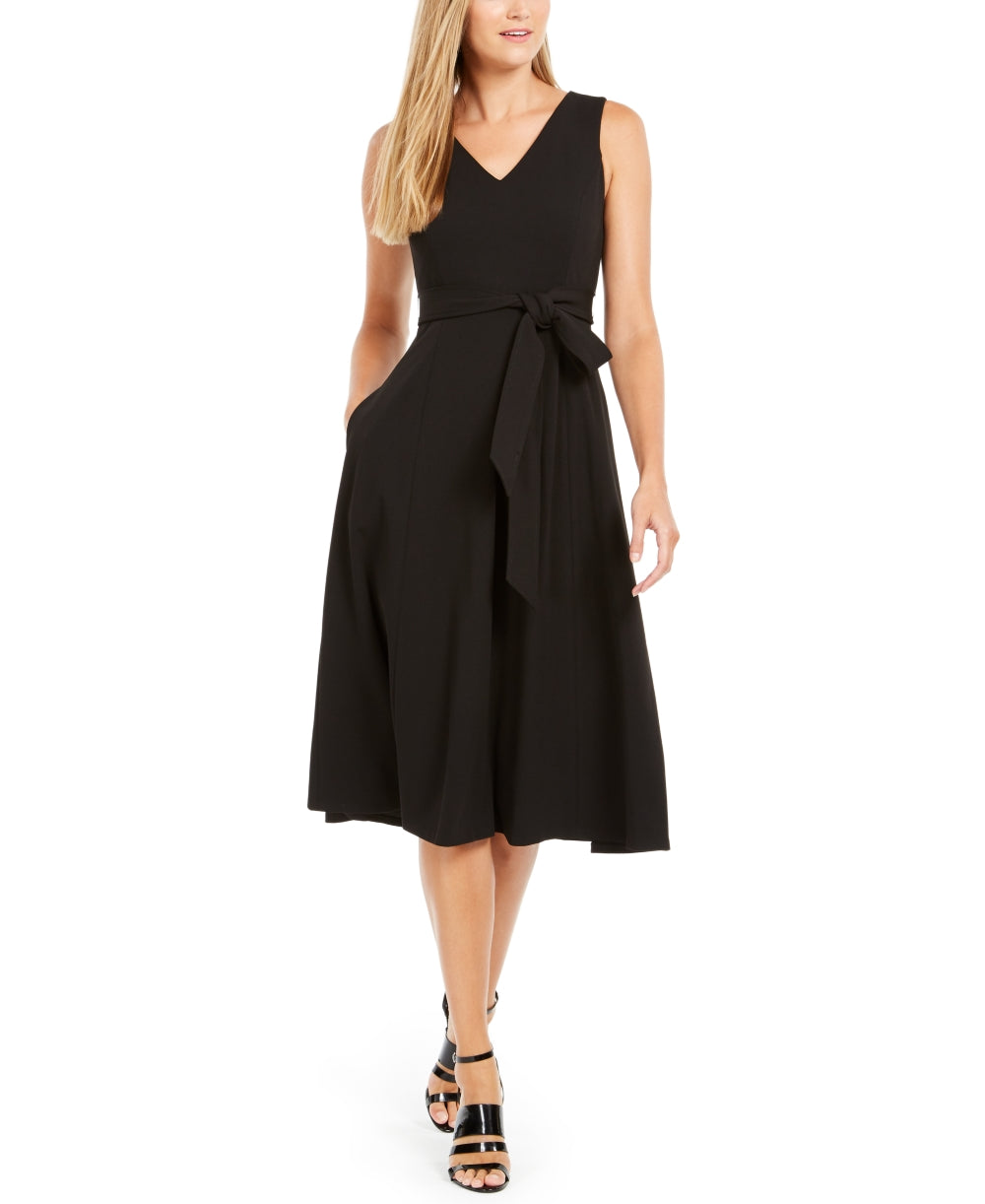 Calvin Klein Women's Belted V Neck Dress Black Size 4