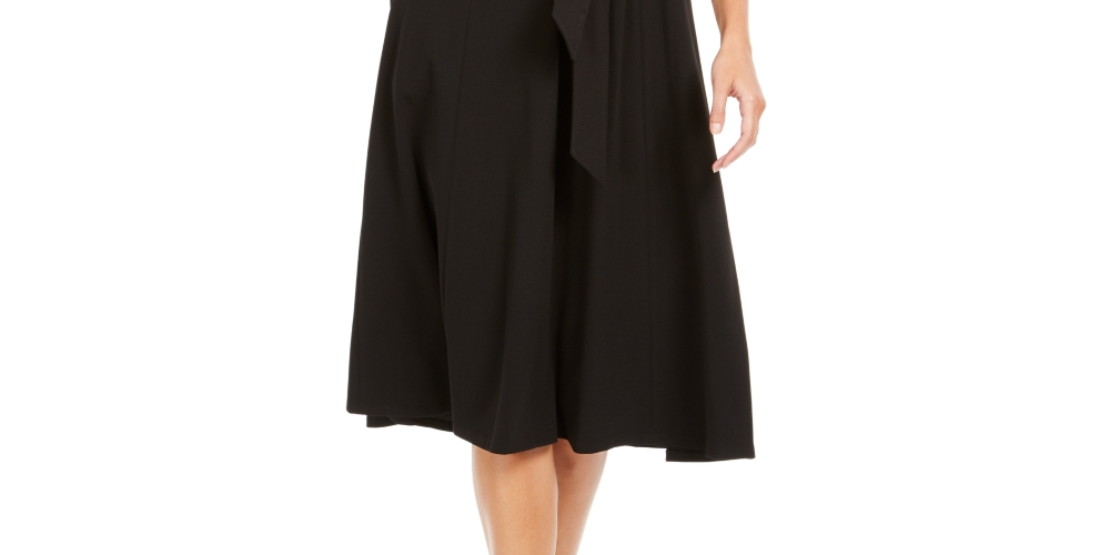 Calvin Klein Women's Belted V Neck Dress Black Size 4