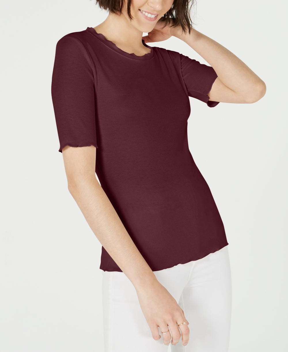 Maison Jules Women's Crewneck Elbow Sleeve Top Wine Size X-Small
