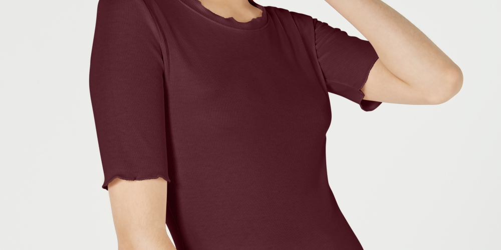 Maison Jules Women's Crewneck Elbow Sleeve Top Wine Size X-Small