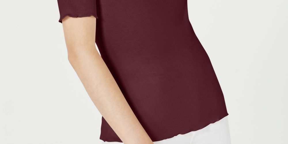 Maison Jules Women's Crewneck Elbow Sleeve Top Wine Size X-Small