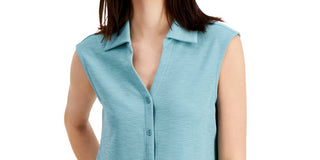 Alfani Women's Blouse Knit Button Front Stretch Green Size Medium