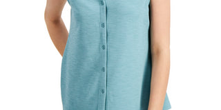 Alfani Women's Blouse Knit Button Front Stretch Green Size Medium