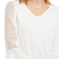 Kasper Women's Crochet Sleeve V Neck Knit Top White Size M