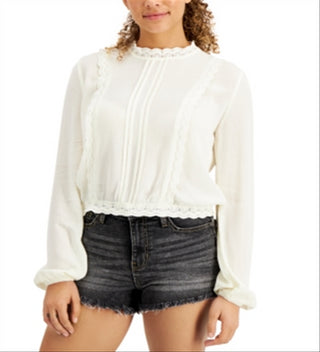 Self Esteem Junior's Victorian Long Sleeve High Neck Blouse White Size X-Large