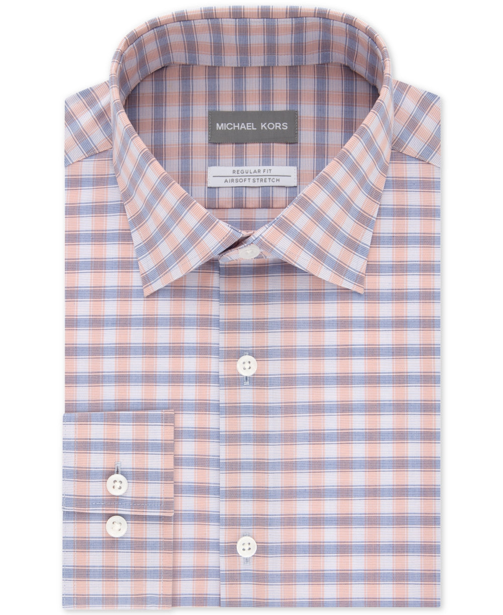 Michael Kors Men's Checkered Print Long Sleeve Button Down Shirt Pink/Purple Size 17/32-33