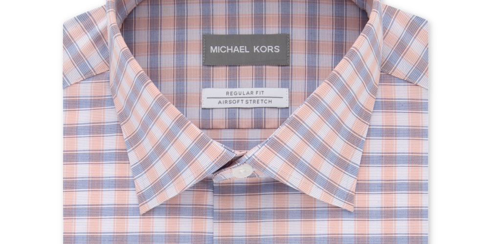 Michael Kors Men's Checkered Print Long Sleeve Button Down Shirt Pink/Purple Size 17/32-33