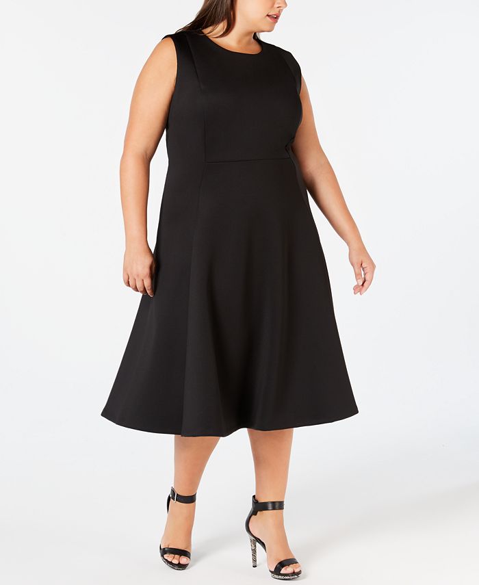 Calvin Klein Women's Plus MIDI Fit & Flare Dress Black Size 16W