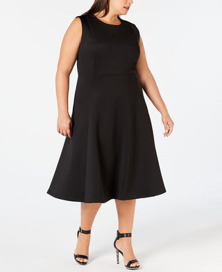 Calvin Klein Women's Plus MIDI Fit & Flare Dress Black Size 16W