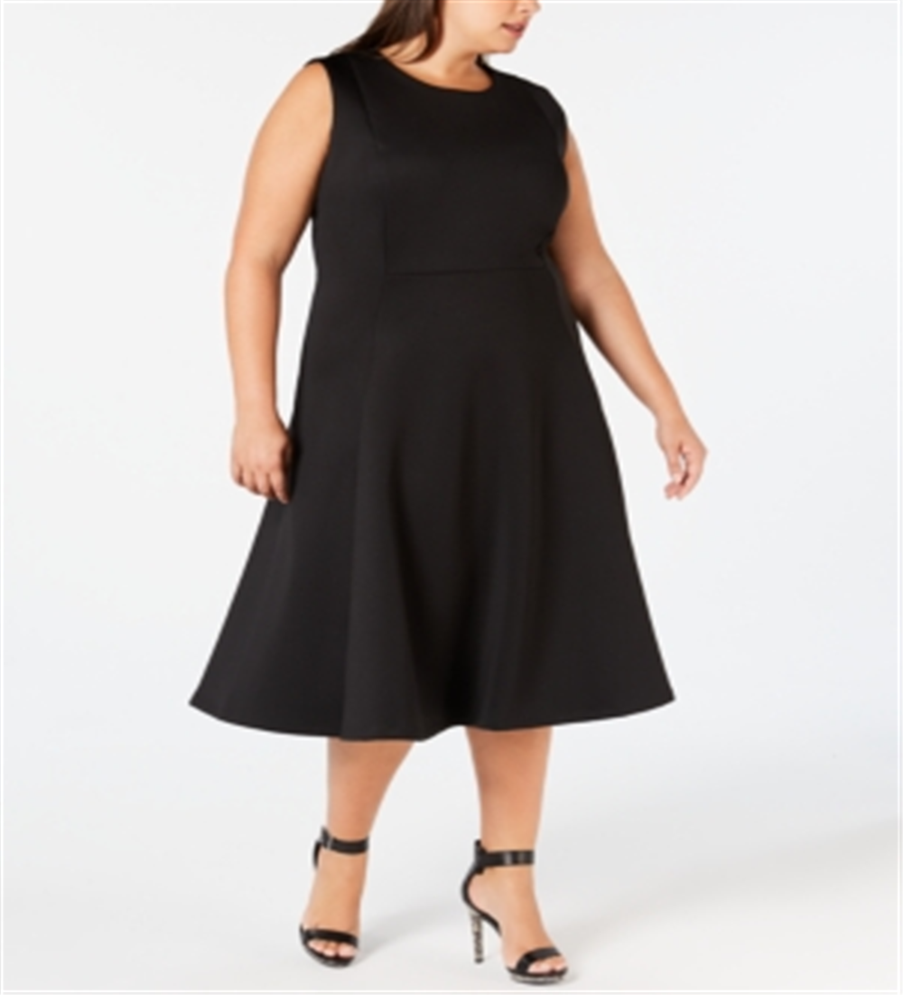 Calvin Klein Women's Plus MIDI Fit & Flare Dress Black Size 16W