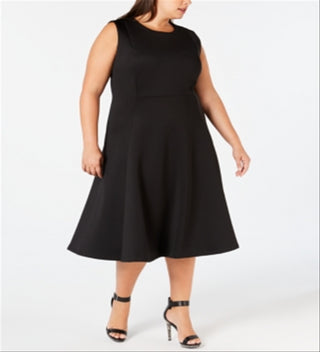 Calvin Klein Women's Plus MIDI Fit & Flare Dress Black Size 16W
